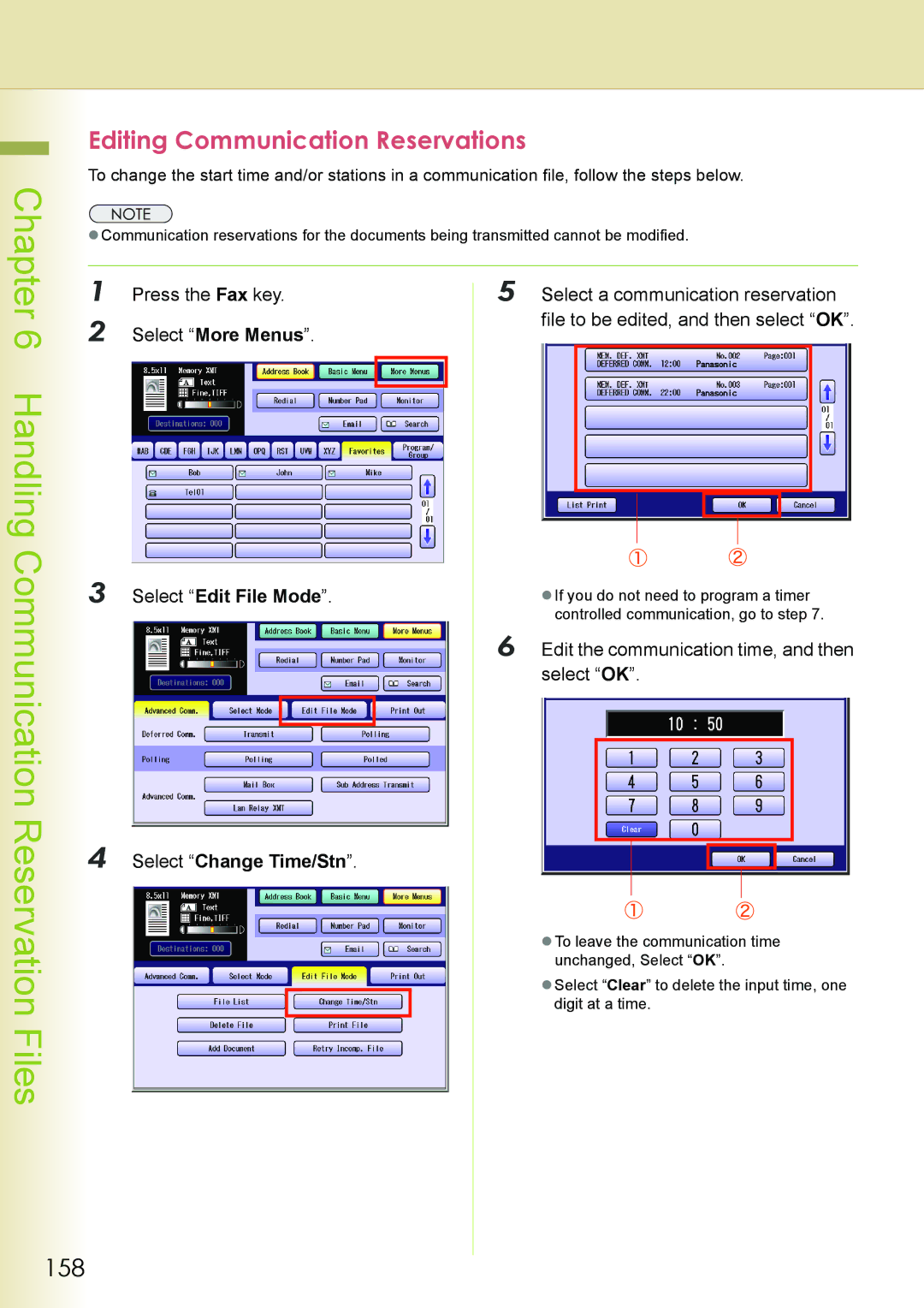 Philips DP-C262 158, Editing Communication Reservations, Edit the communication time, and then, Select Change Time/Stn 