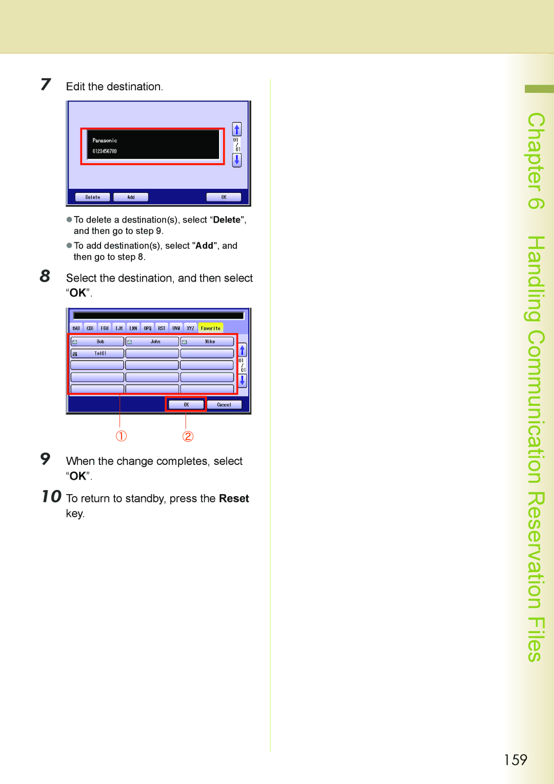 Philips DP-C262 manual 159, Edit the destination, Select the destination, and then select OK 