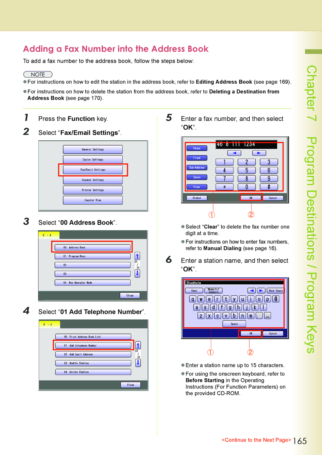 Philips DP-C262 manual Program Keys, Adding a Fax Number into the Address Book 