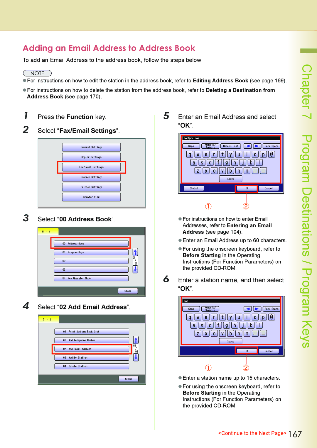 Philips DP-C262 manual Adding an Email Address to Address Book, Press the Function key Enter an Email Address and select 