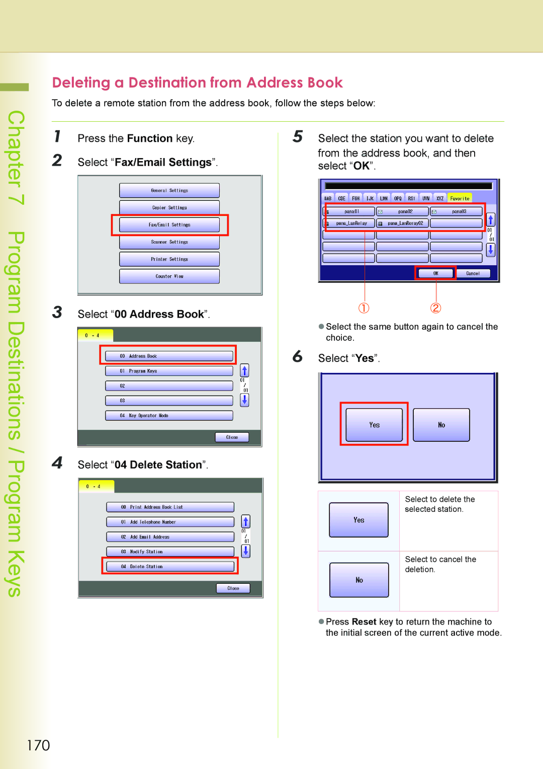 Philips DP-C262 170, Deleting a Destination from Address Book, From the address book, and then, Select 04 Delete Station 