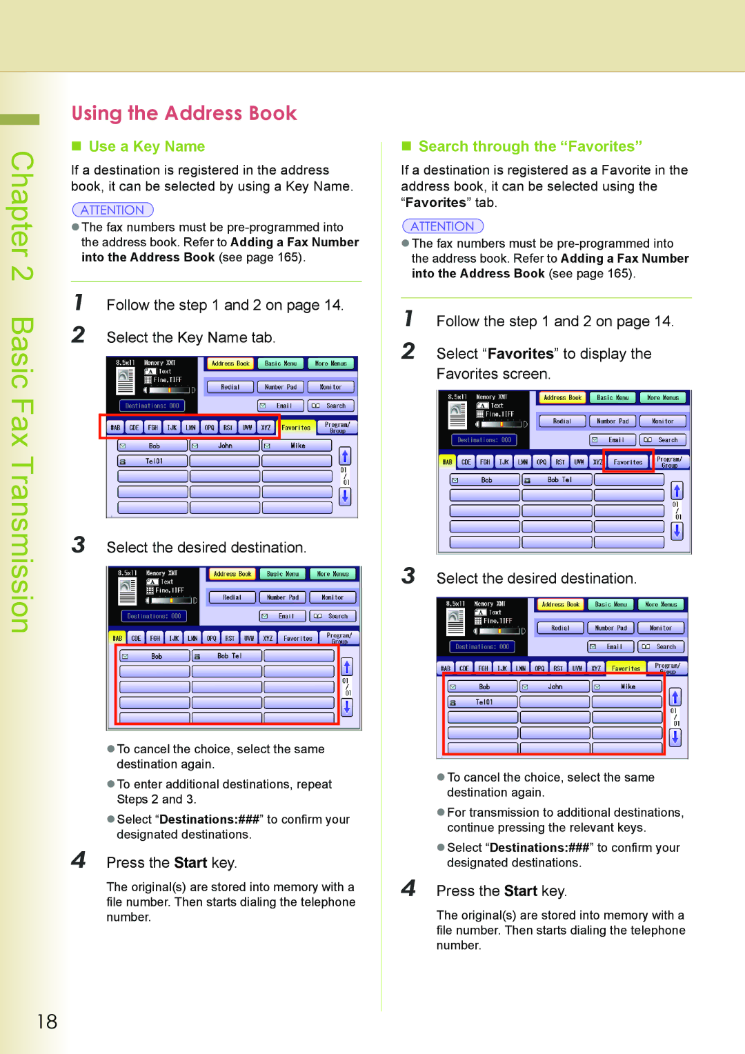 Philips DP-C262 manual Using the Address Book, „ Use a Key Name, „ Search through the Favorites 