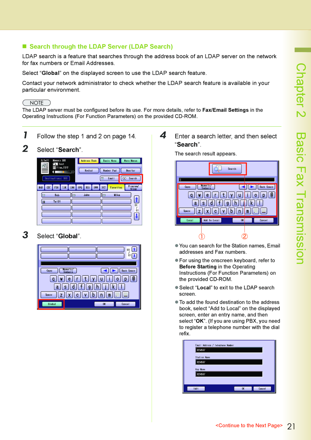 Philips DP-C262 manual „ Search through the Ldap Server Ldap Search, Select Global 