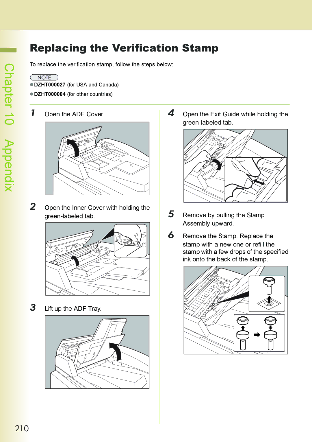 Philips DP-C262 manual Appendix, Replacing the Verification Stamp, 210 