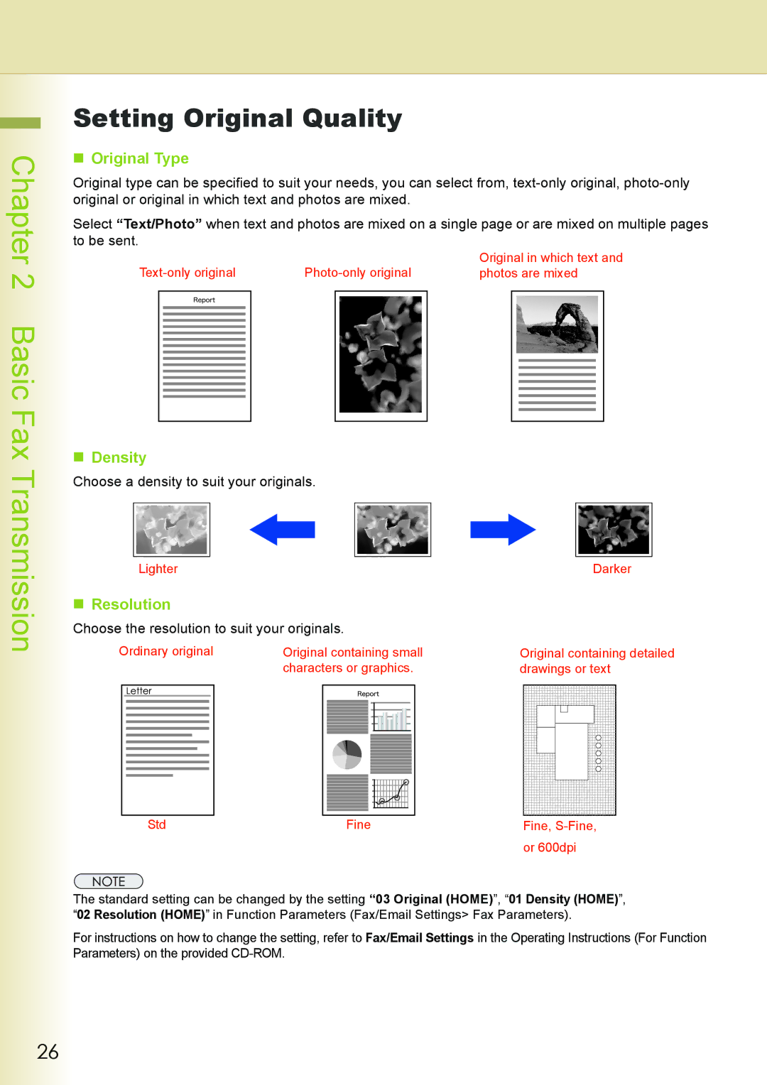 Philips DP-C262 manual Setting Original Quality, „ Original Type, „ Density, „ Resolution 