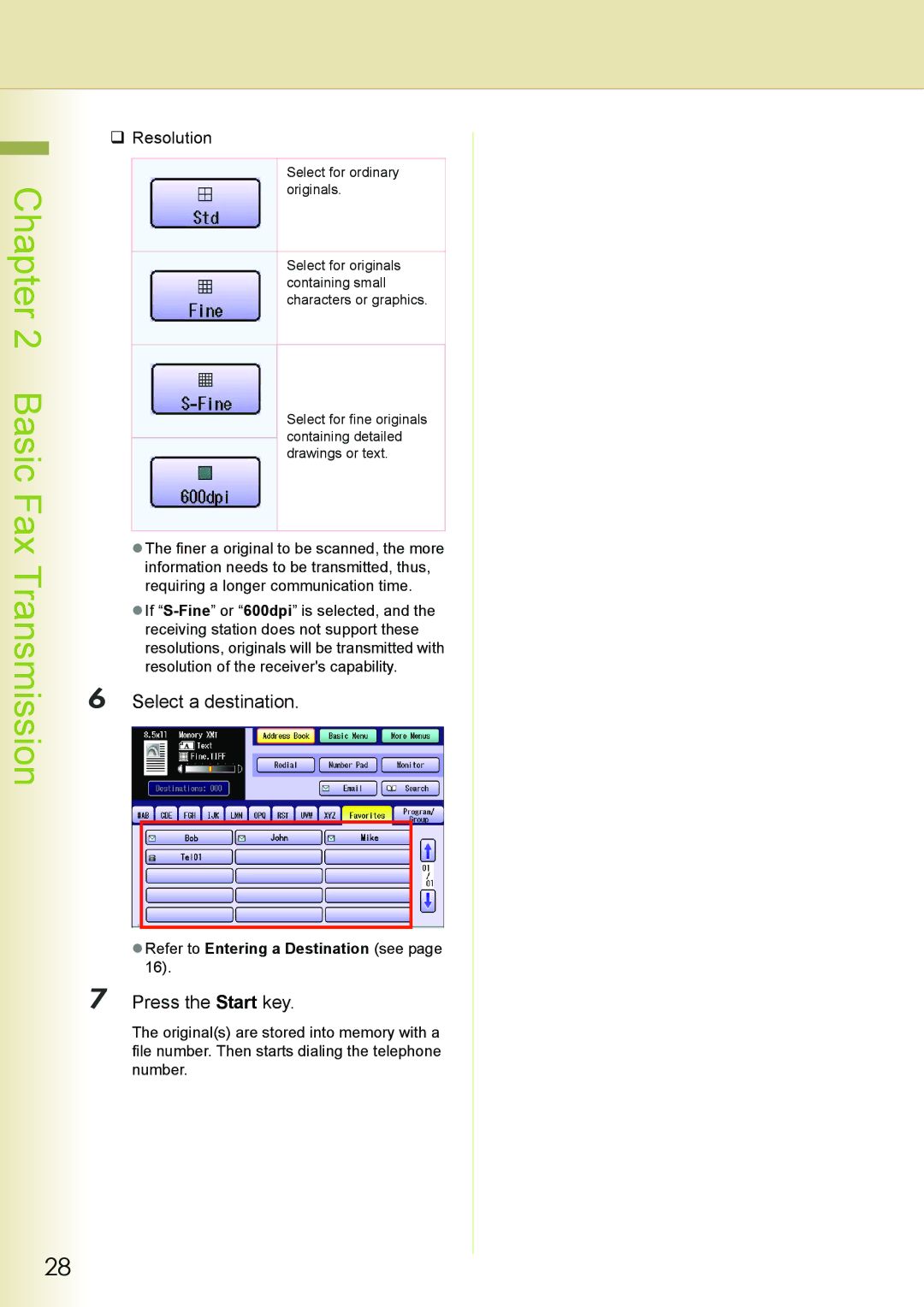 Philips DP-C262 manual Select a destination, ‰ Resolution 