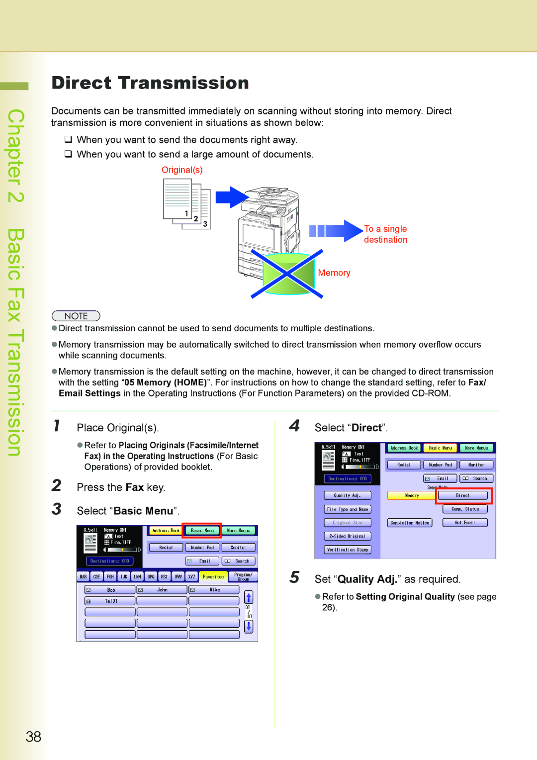 Philips DP-C262 manual Direct Transmission, Originals To a single destination Memory 