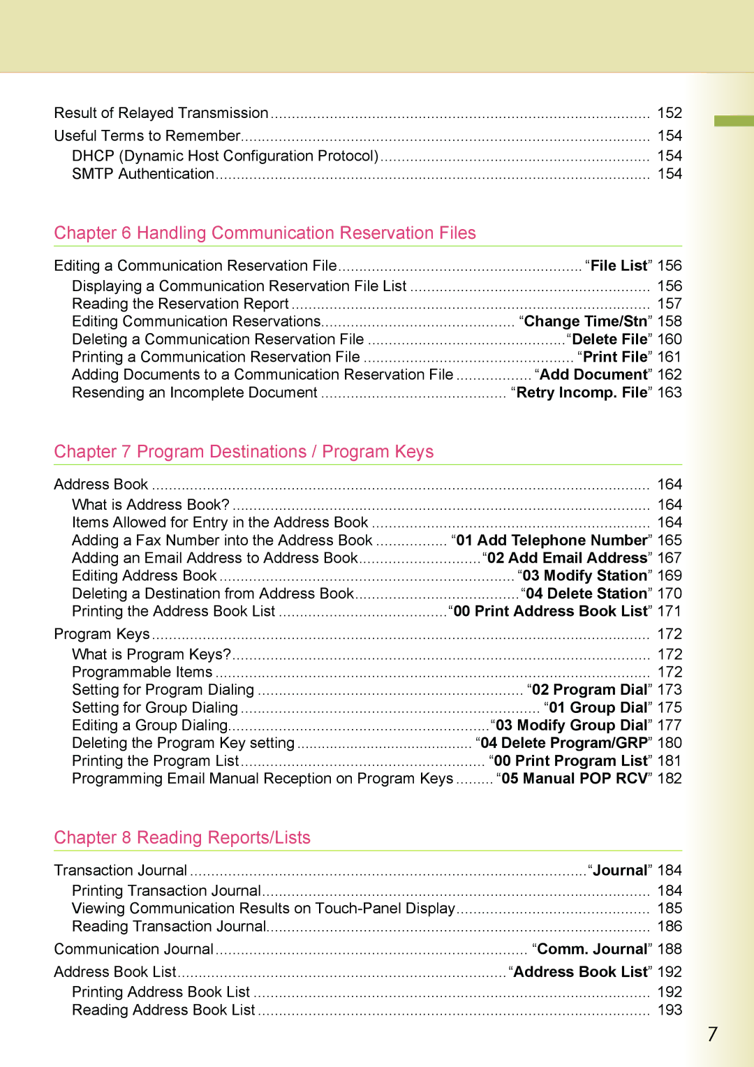 Philips DP-C262 File List, Change Time/Stn, Delete File, Print File, Retry Incomp. File, Add Telephone Number, Group Dial 