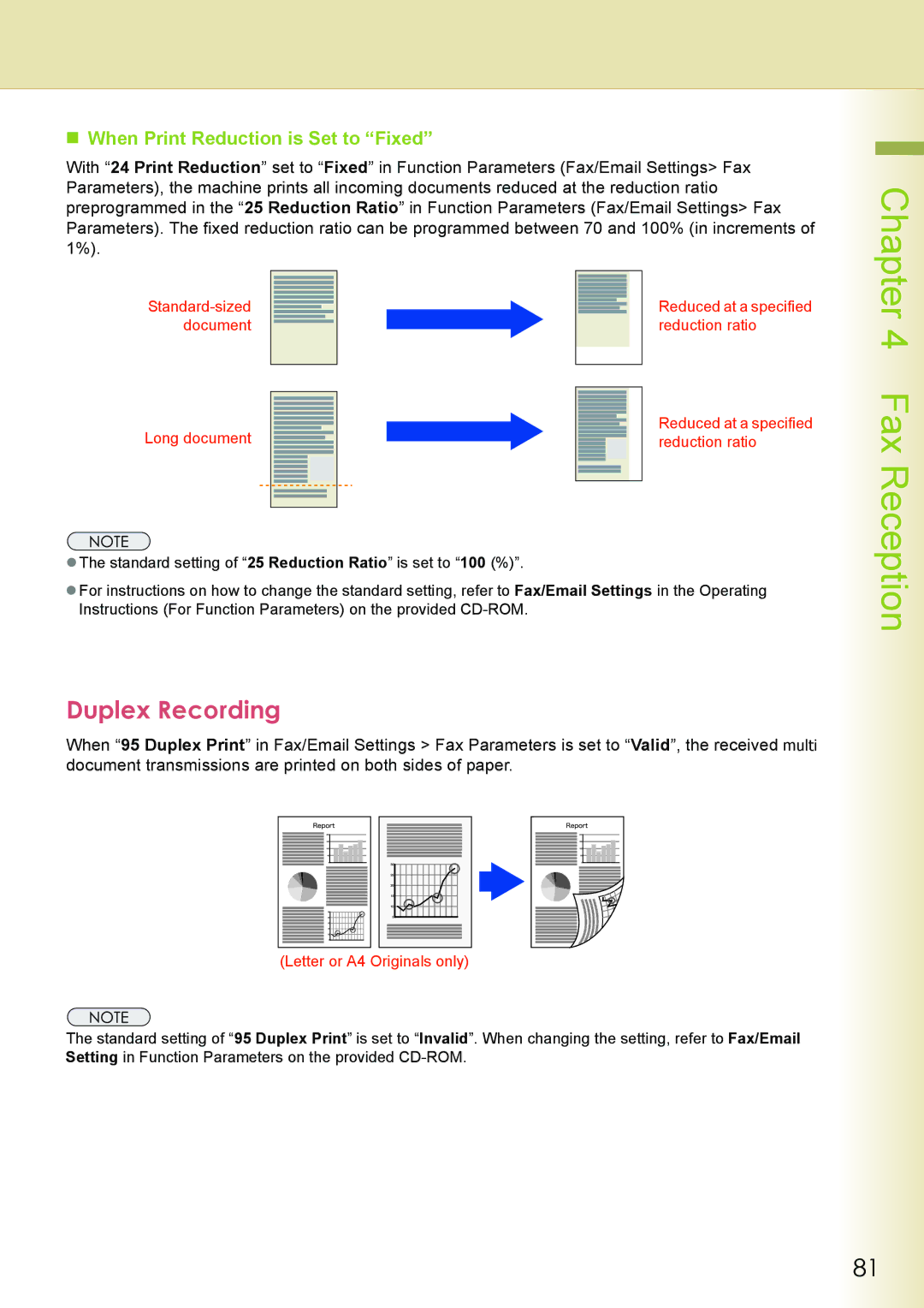 Philips DP-C262 manual Duplex Recording, „ When Print Reduction is Set to Fixed 