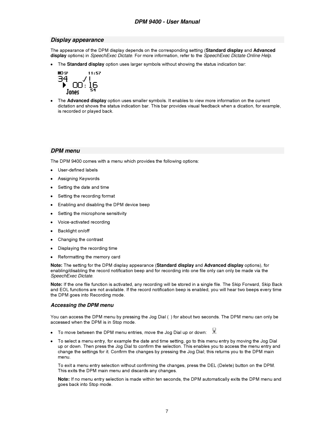 Philips DPM 9400 user manual Display appearance, Accessing the DPM menu 