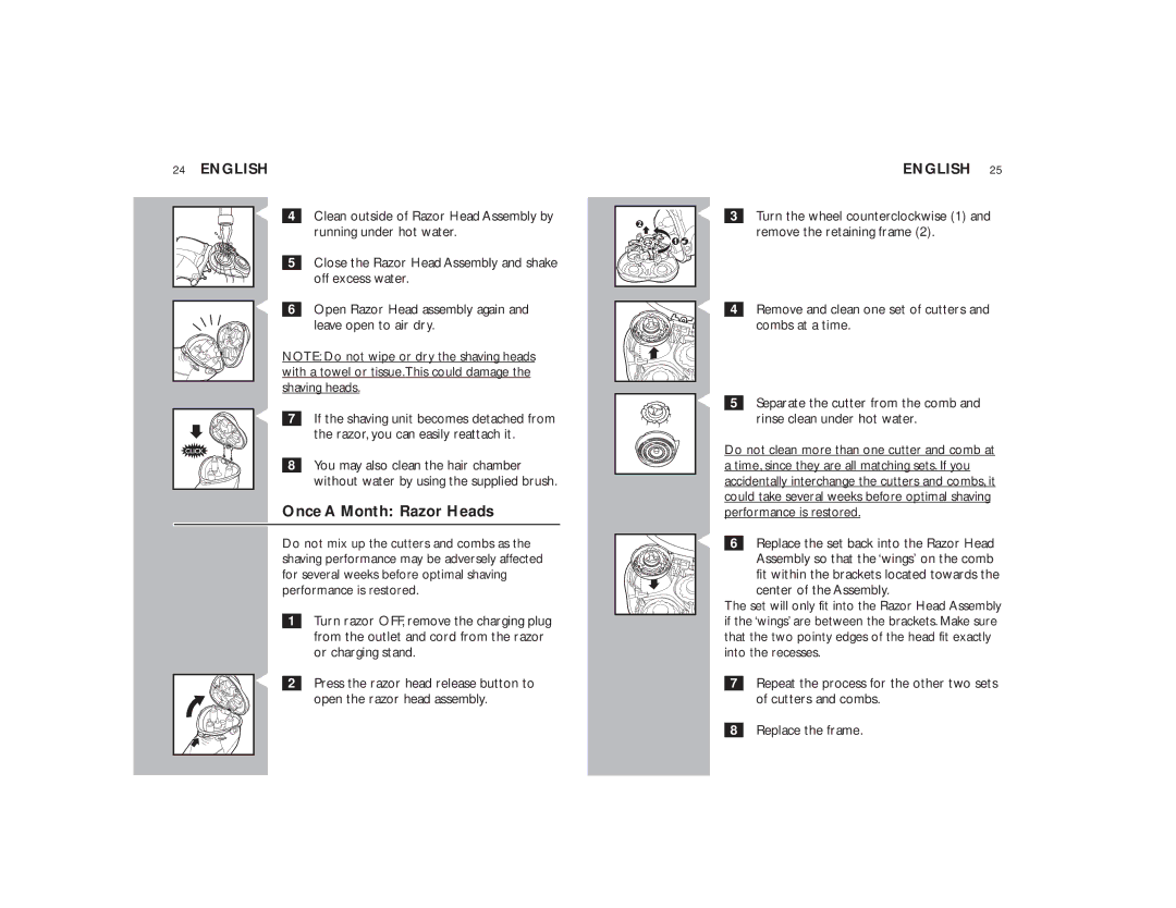 Philips DR-6000, DR-6050 manual Once a Month Razor Heads 