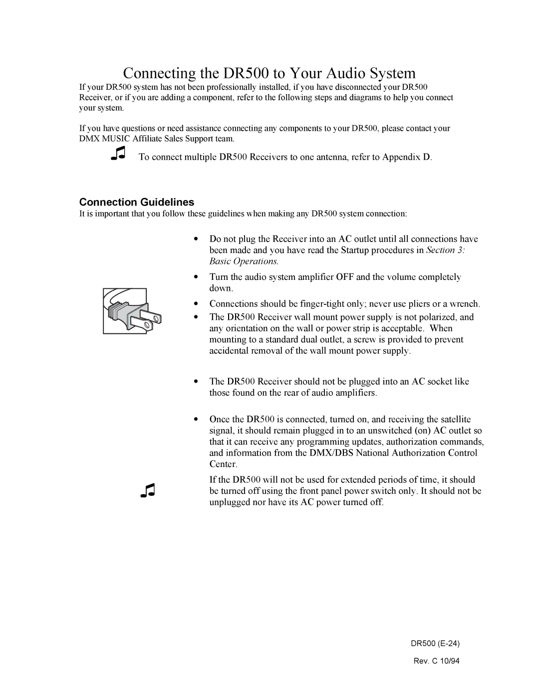 Philips manual Connecting the DR500 to Your Audio System, Connection Guidelines 