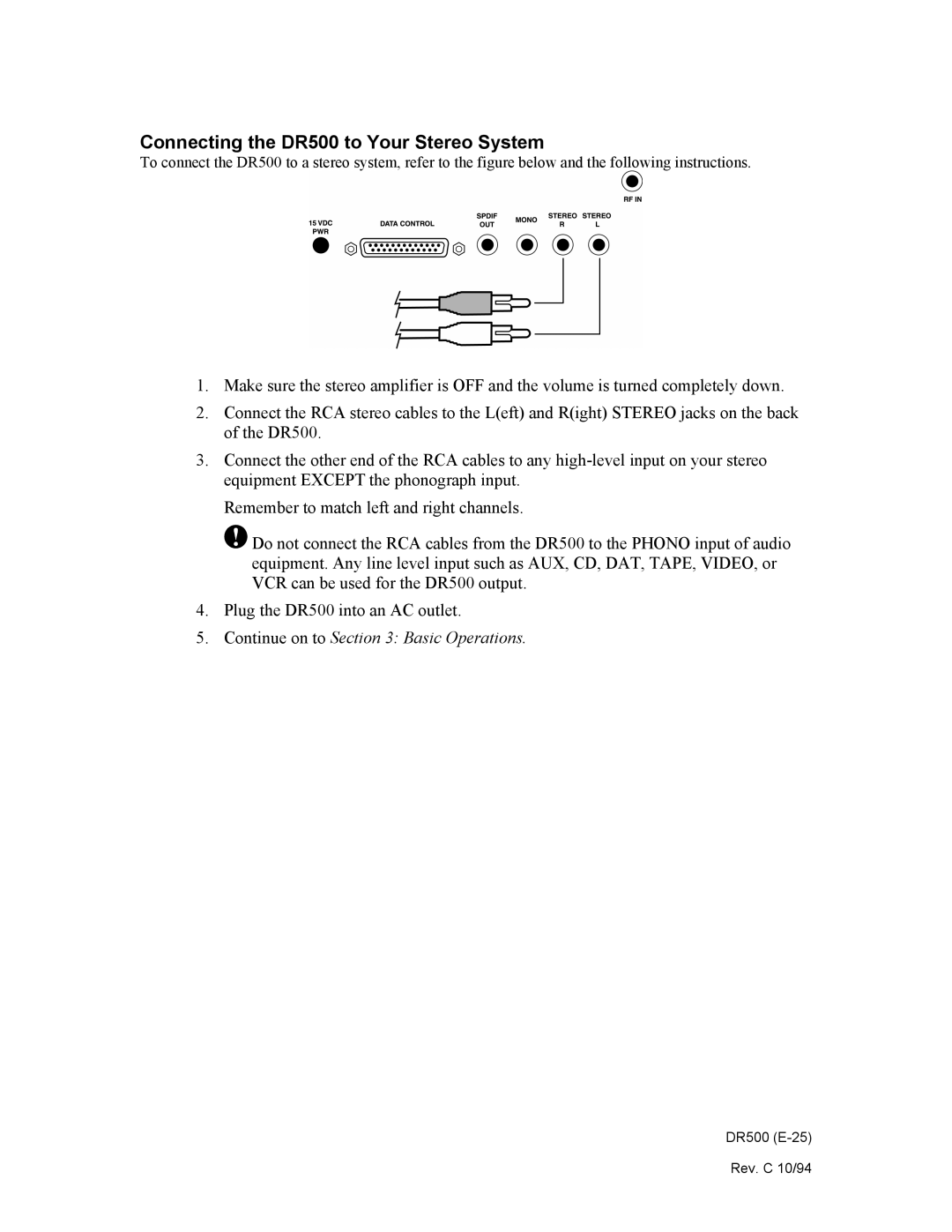 Philips manual Connecting the DR500 to Your Stereo System 