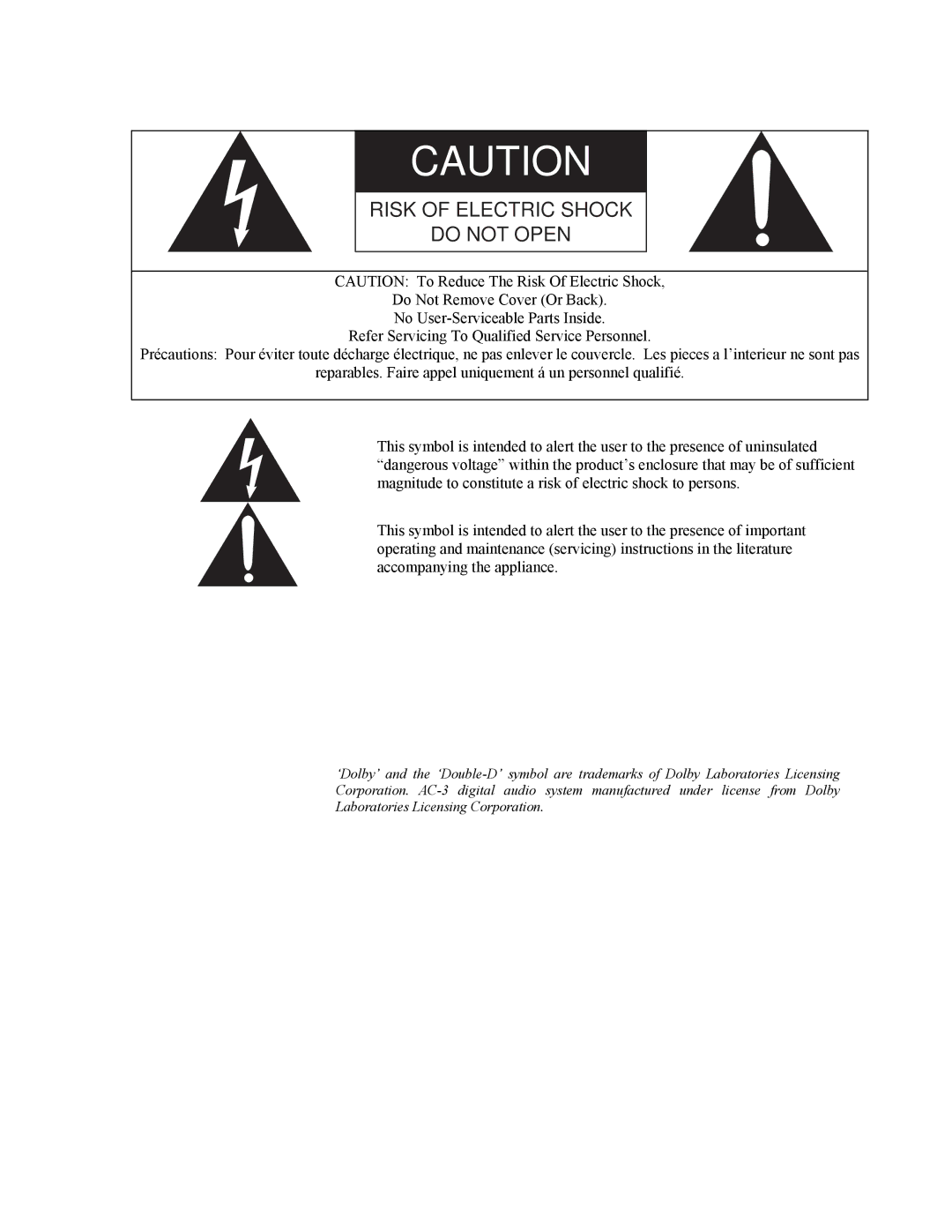 Philips DR500 manual Risk of Electric Shock 