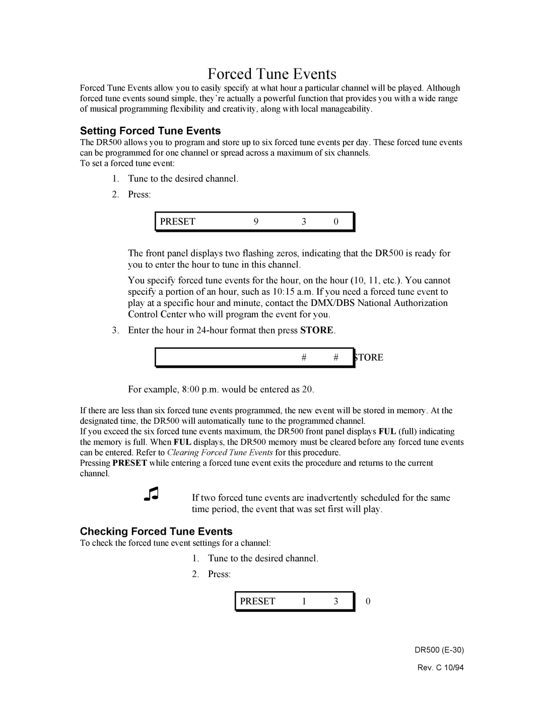 Philips DR500 manual Setting Forced Tune Events, Checking Forced Tune Events 