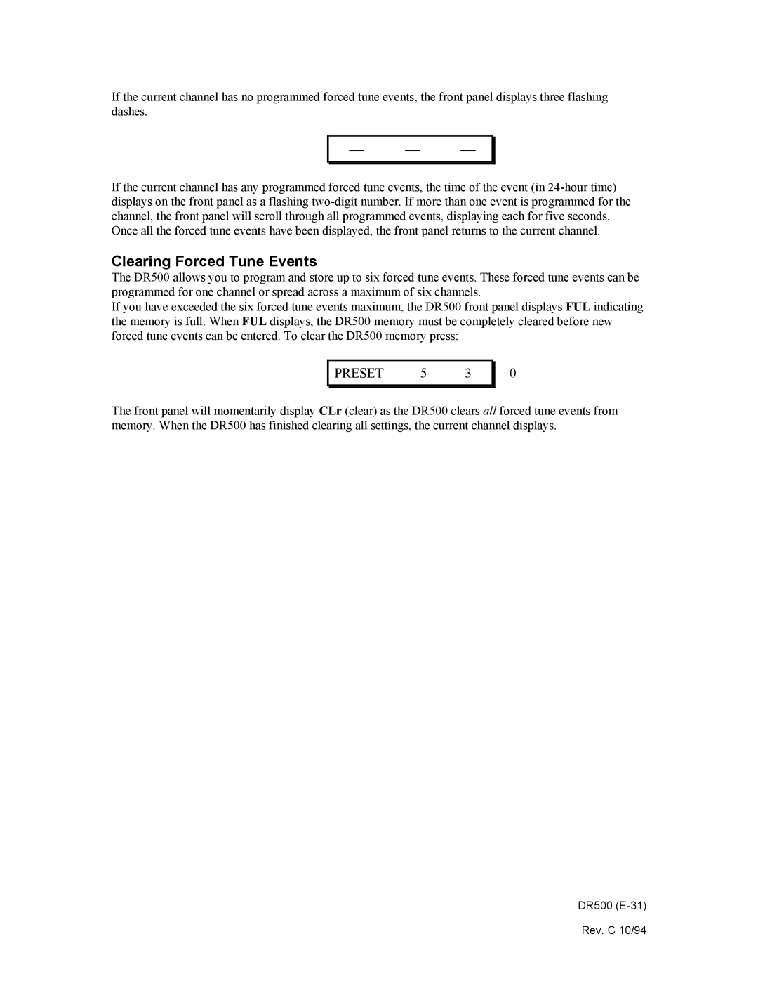Philips DR500 manual Clearing Forced Tune Events,    