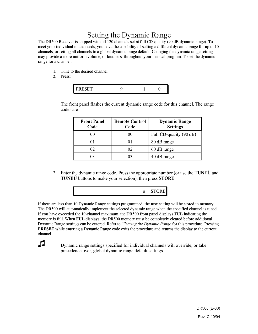 Philips DR500 manual Setting the Dynamic Range 