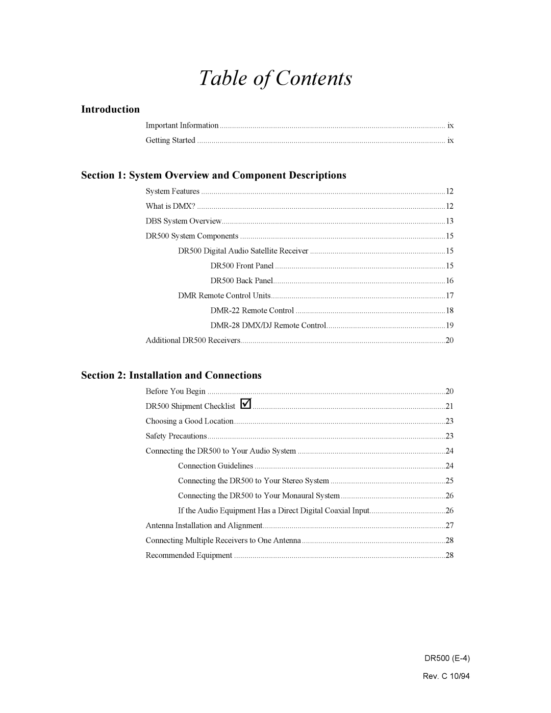 Philips DR500 manual Table of Contents 