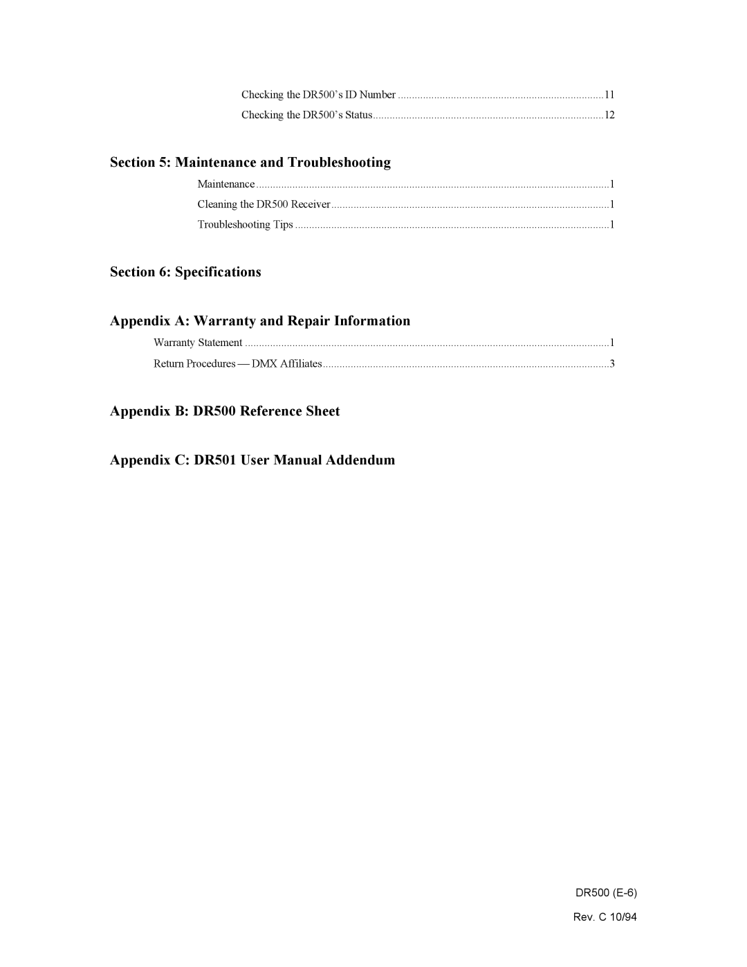 Philips DR500 manual Maintenance and Troubleshooting, Specifications Appendix a Warranty and Repair Information 