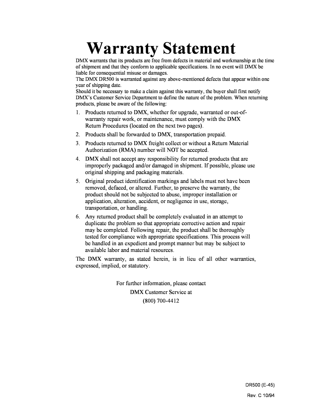 Philips DR500 manual Warranty Statement 