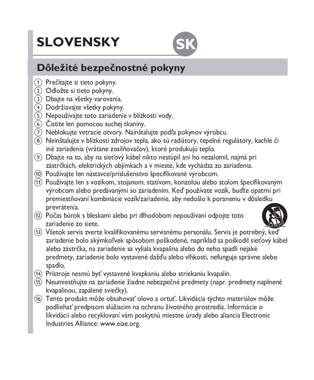 Philips DS 3000 quick start Slovensky SK, Dôležité bezpečnostné pokyny 