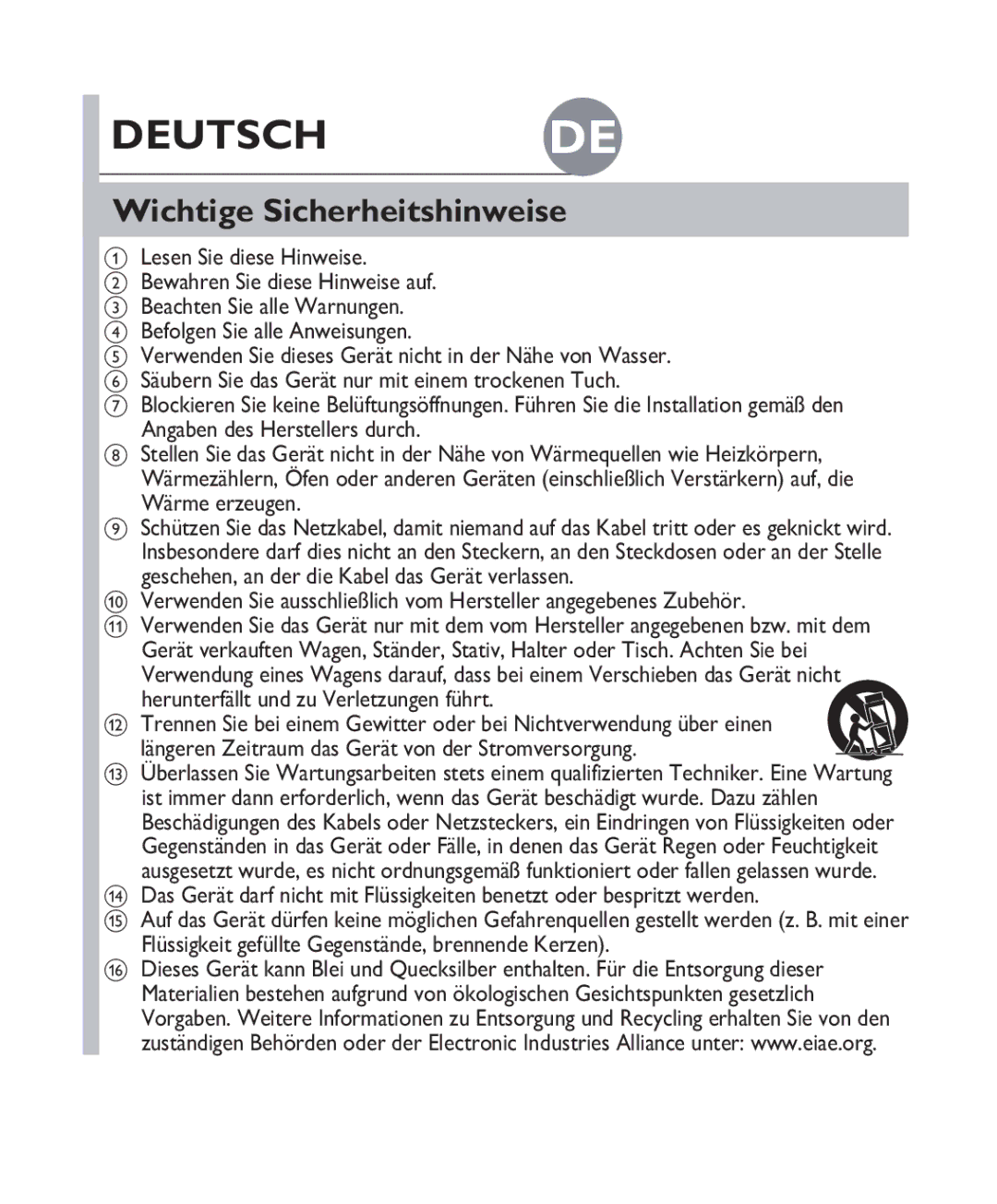 Philips DS 3000 quick start Deutsch DE, Wichtige Sicherheitshinweise, Lesen Sie diese Hinweise 