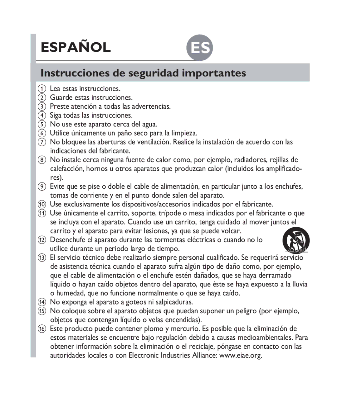 Philips DS1100 Español ES, Instrucciones de seguridad importantes, Lea estas instrucciones Guarde estas instrucciones 