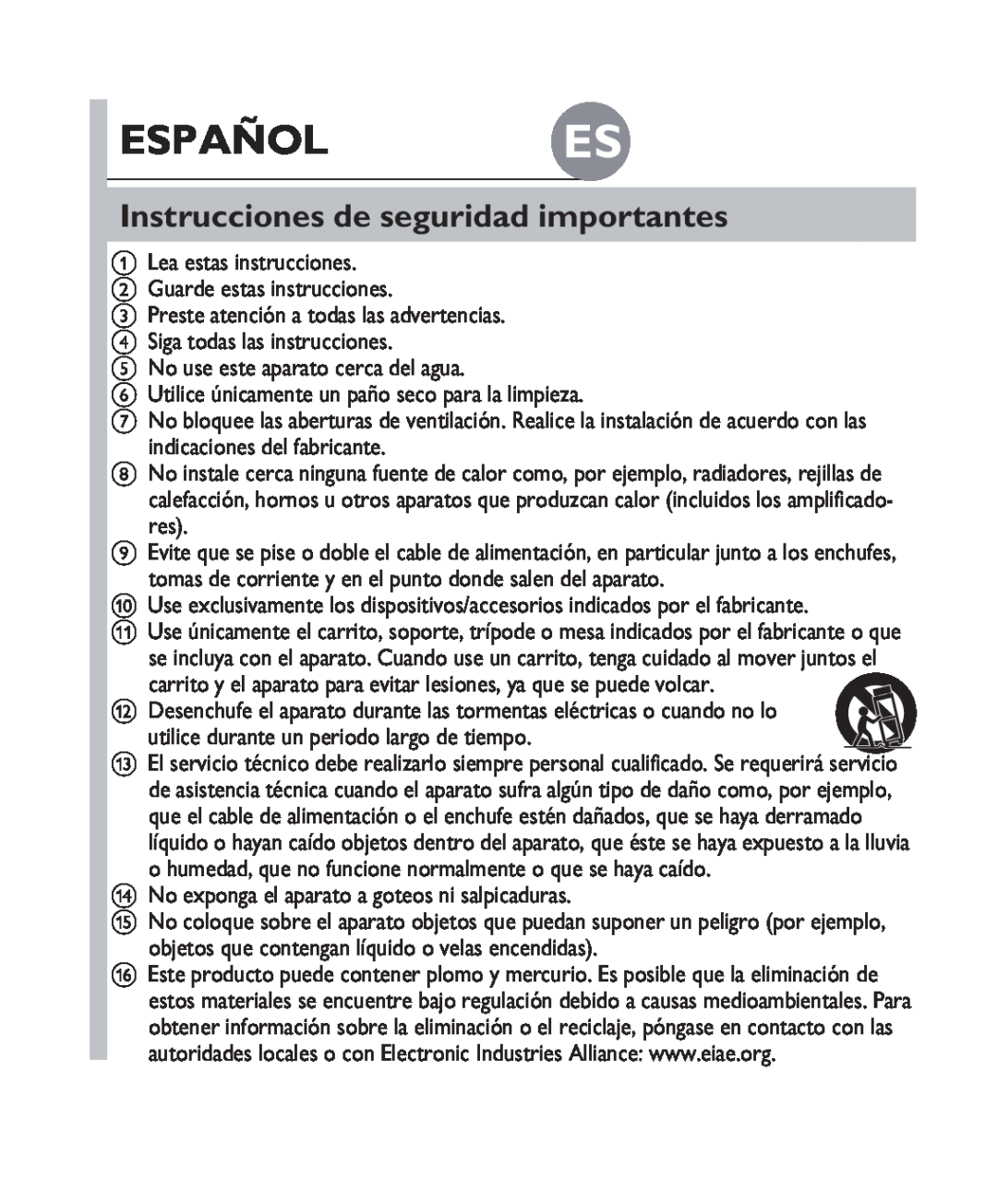 Philips DS1100 quick start Español Es, Instrucciones de seguridad importantes 