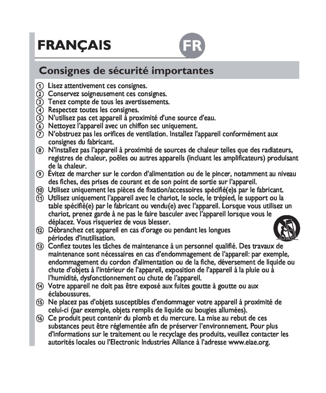 Philips DS1100 quick start Français Fr, Consignes de sécurité importantes 