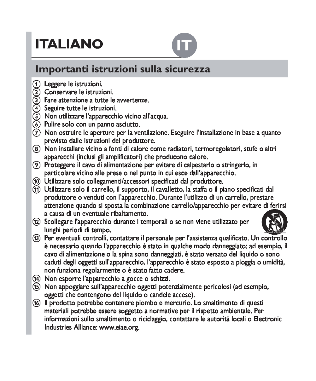 Philips DS1100 quick start Italiano It, Importanti istruzioni sulla sicurezza 