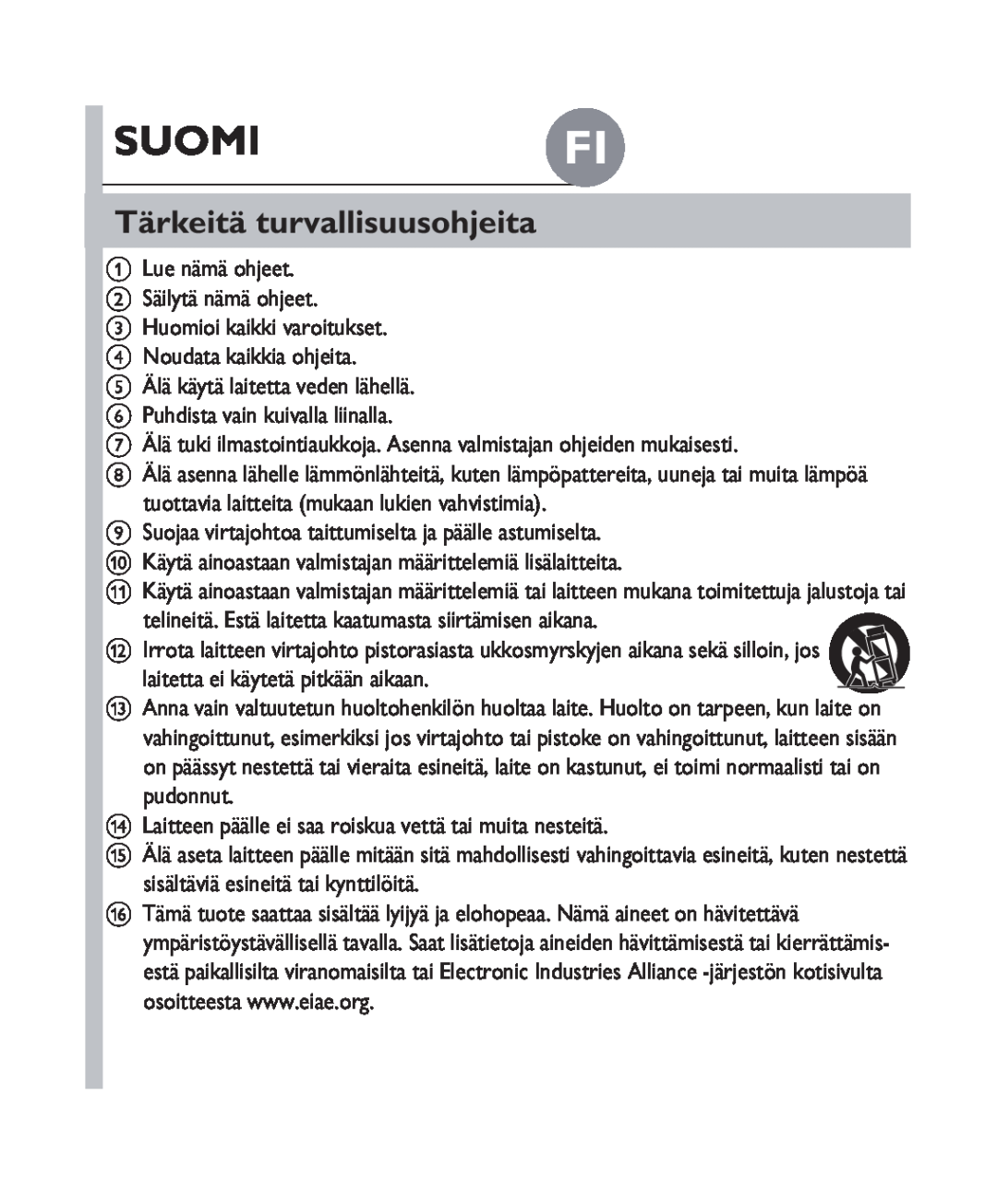 Philips DS1100 quick start Suomi Fi, Tärkeitä turvallisuusohjeita 