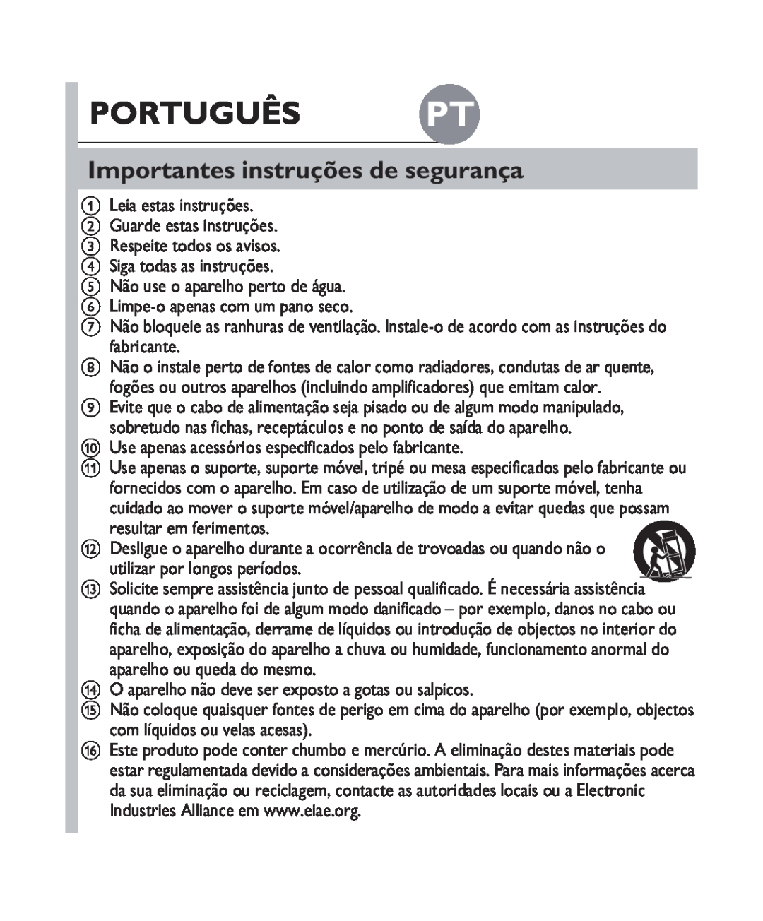 Philips DS1100 quick start Português Pt, Importantes instruções de segurança 