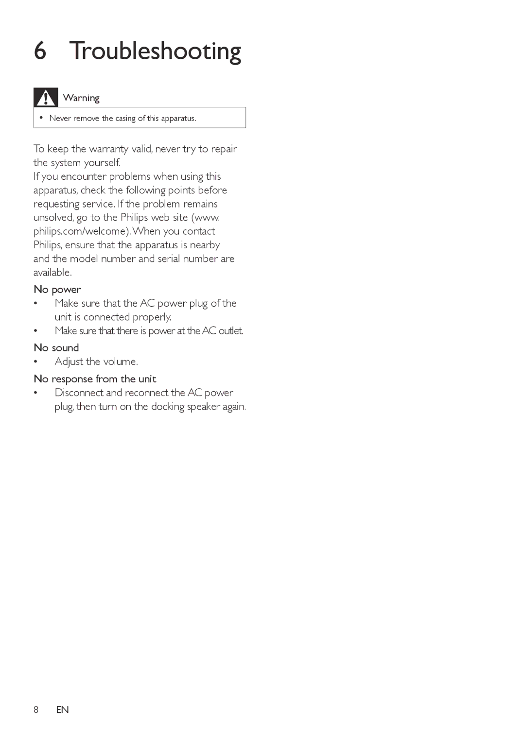 Philips DS1150/12 user manual Troubleshooting 