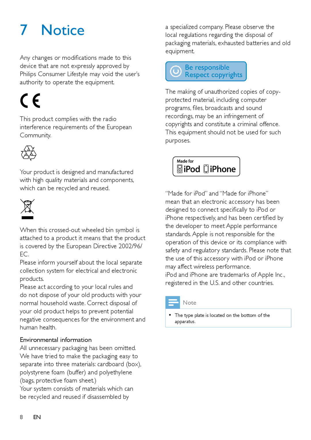 Philips DS1400 user manual Environmental information 