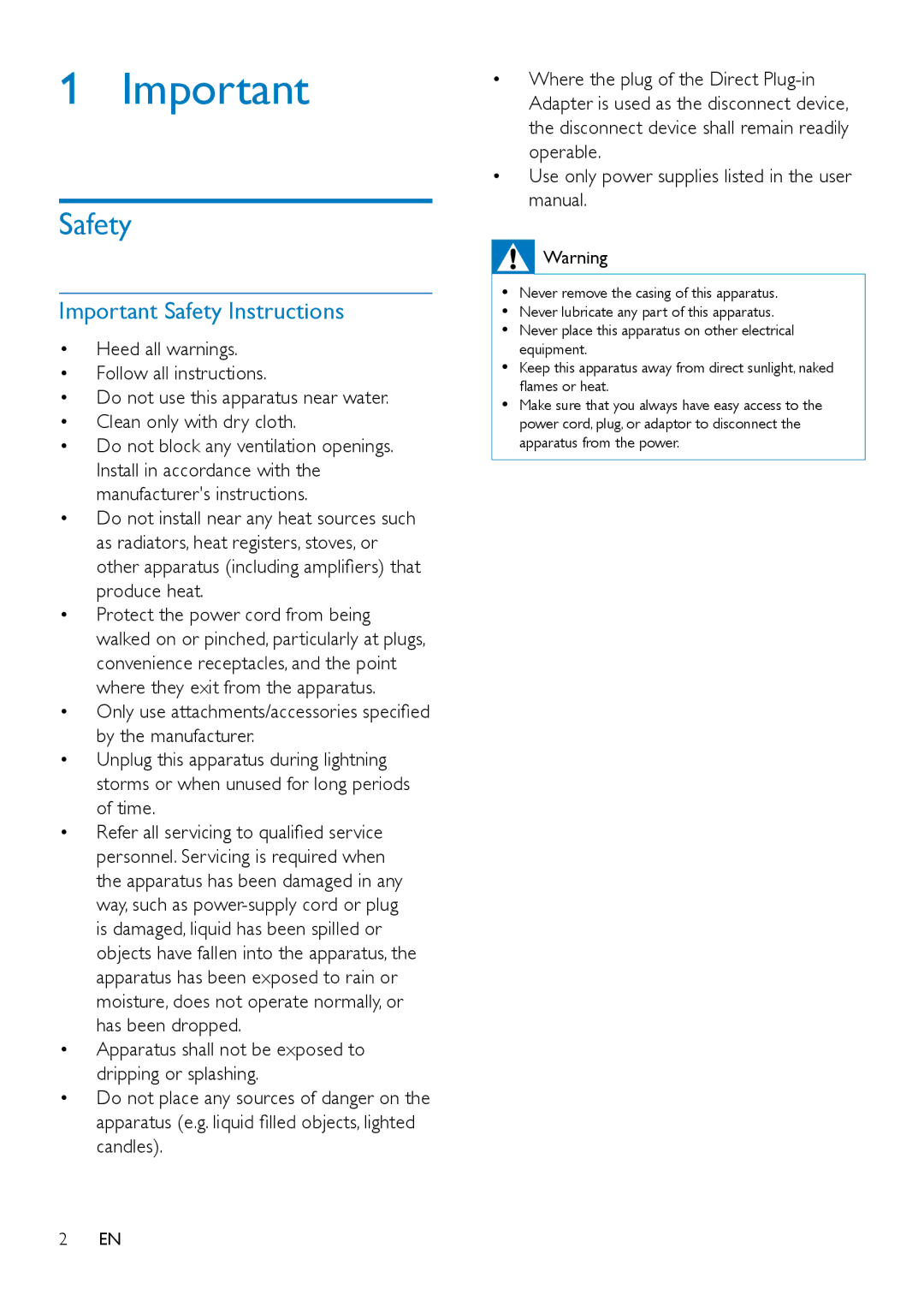 Philips DS1400 user manual Important Safety Instructions 