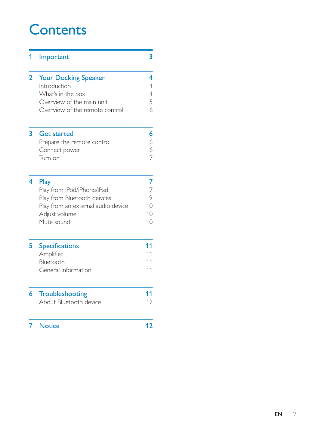 Philips DS3600 user manual Contents 