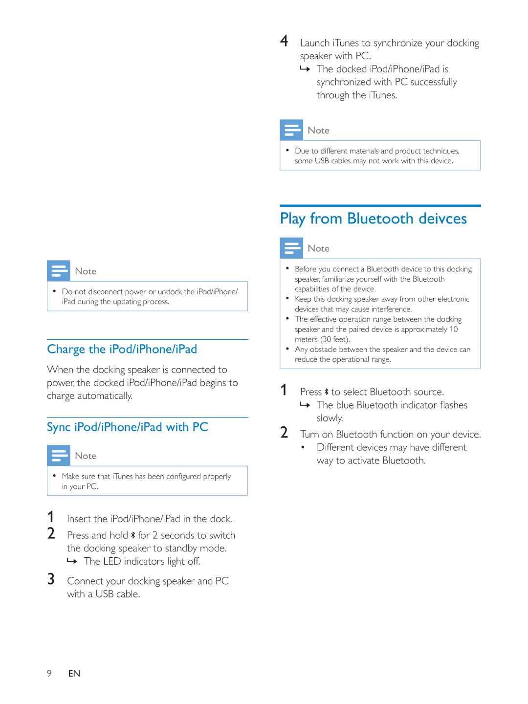 Philips DS3600 user manual Play from Bluetooth deivces, Press to select Bluetooth source Slowly, Way to activate Bluetooth 