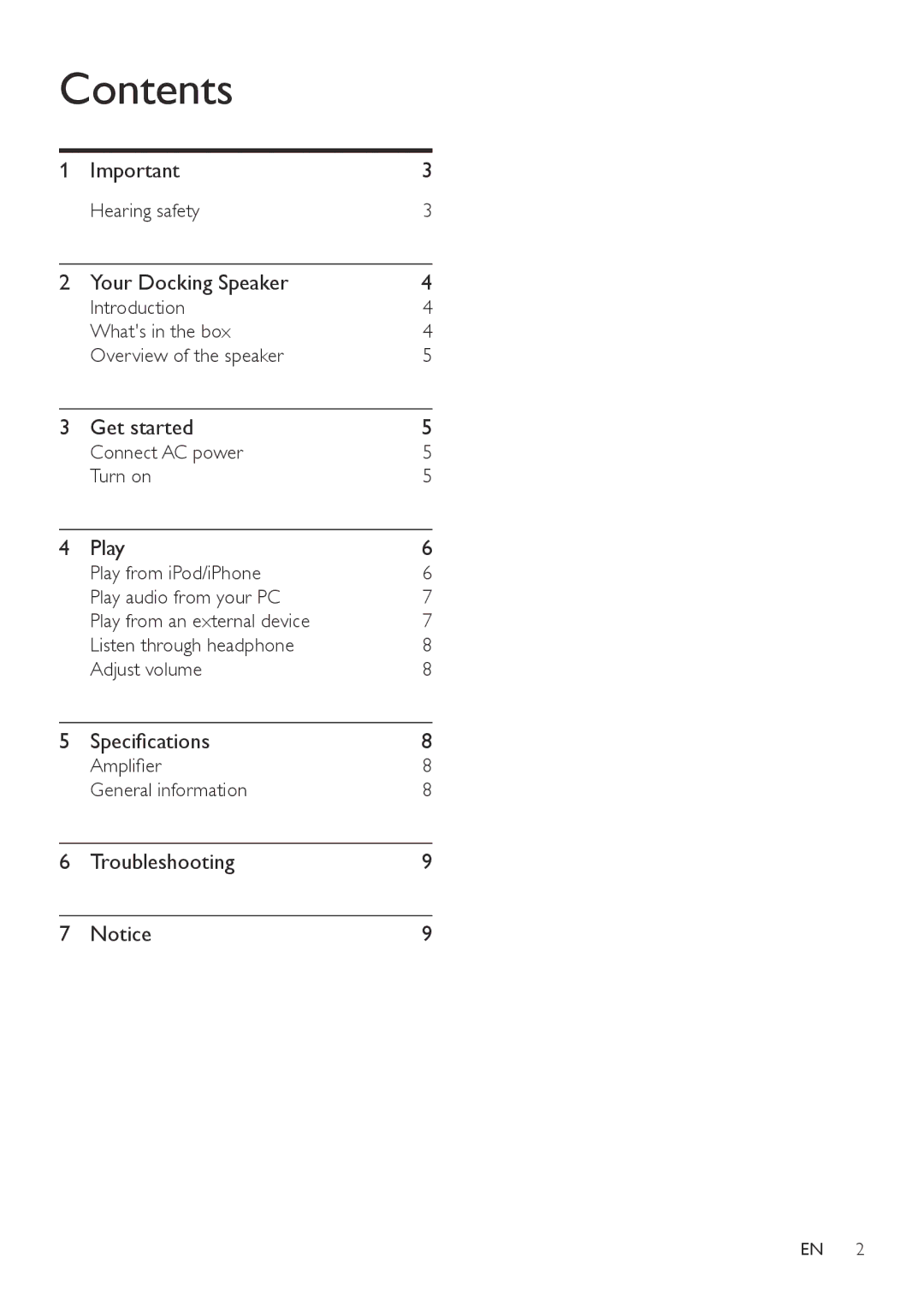 Philips DS6100 user manual Contents 