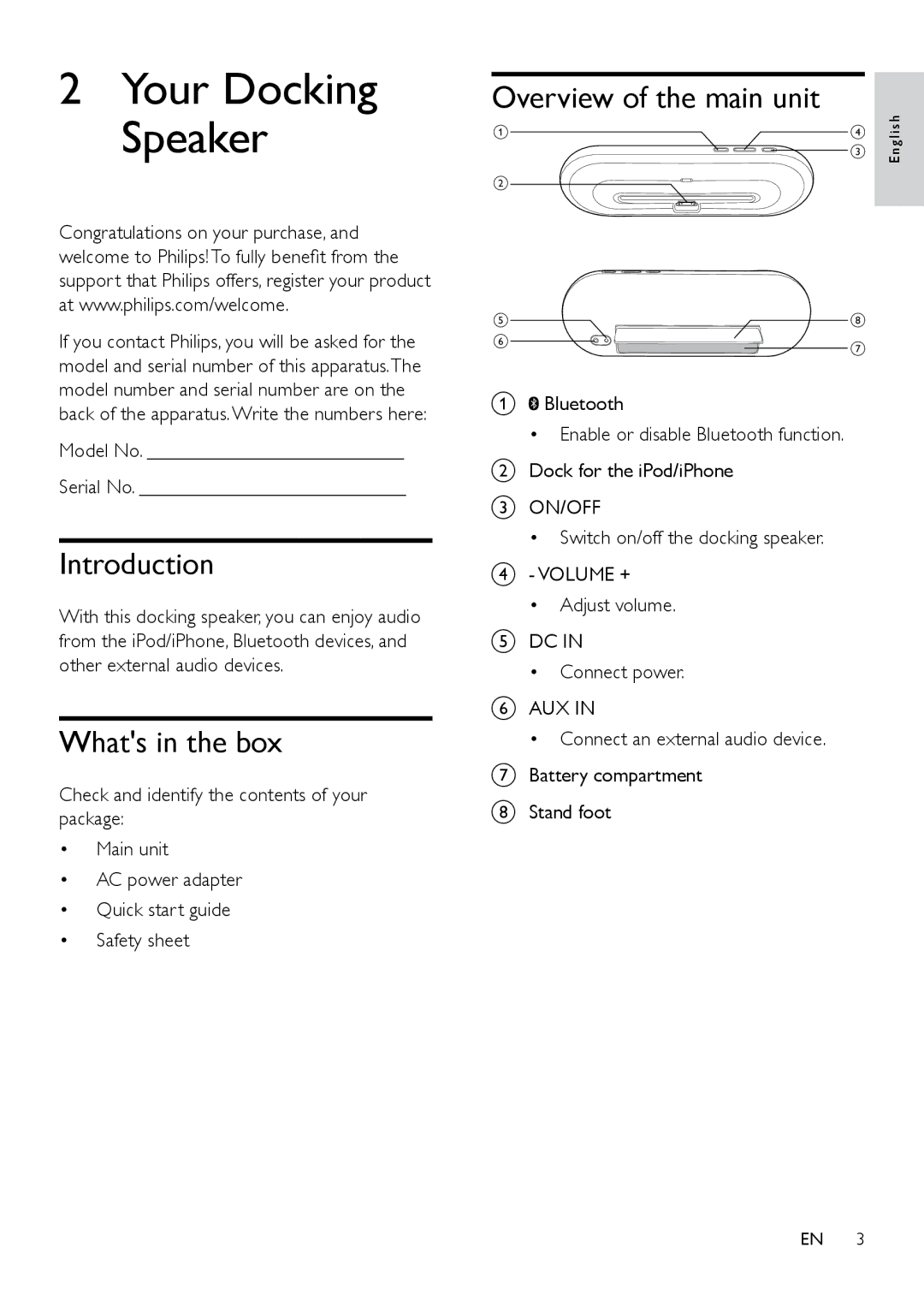 Philips DS7530/12 user manual Introduction, Whats in the box, Overview of the main unit 