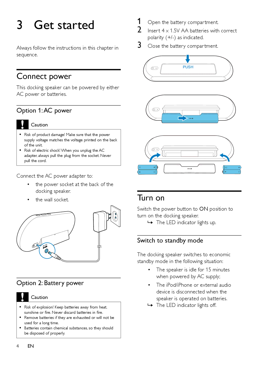 Philips DS7530/12 user manual Get started, Connect power, Turn on 