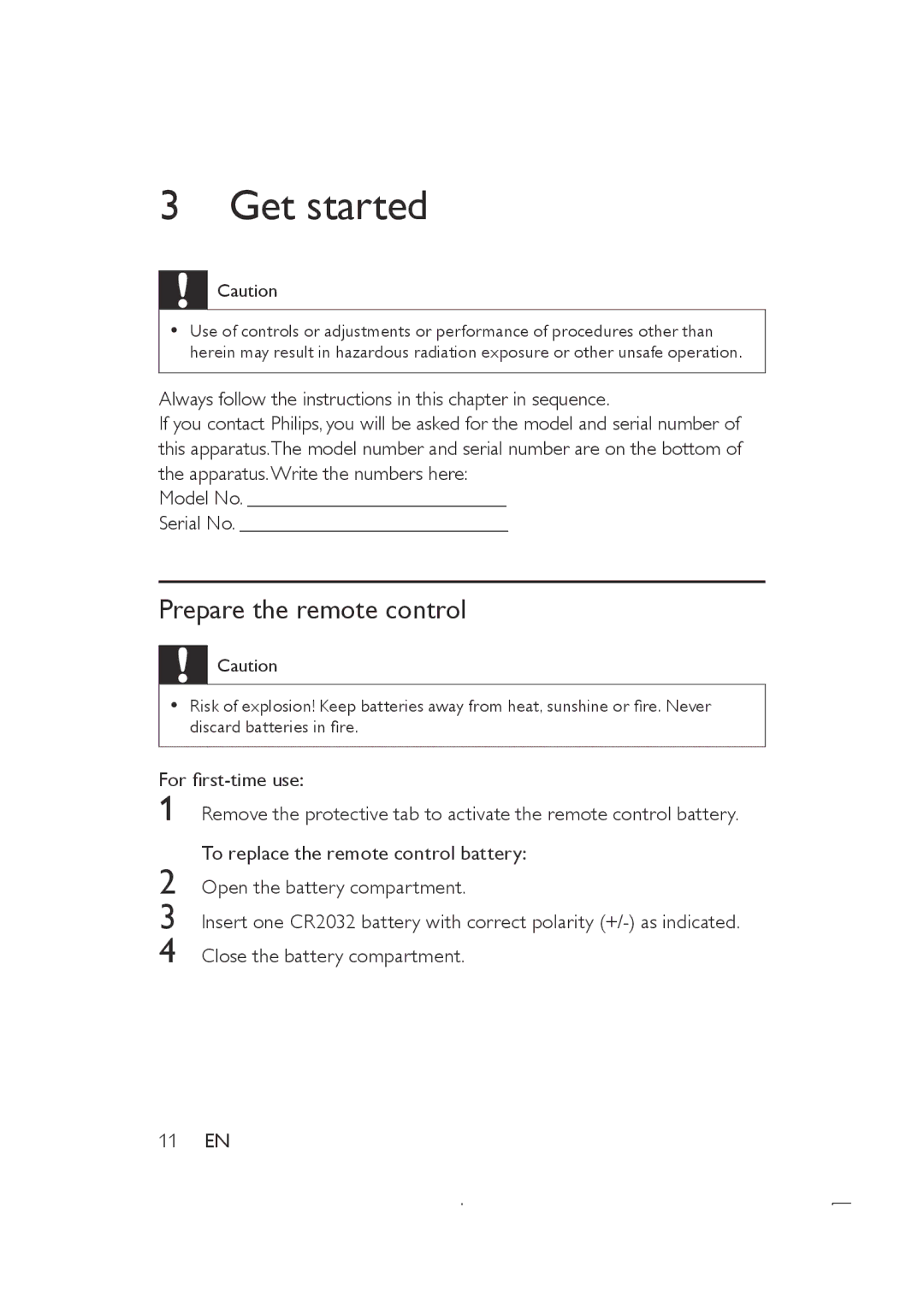 Philips DS8500 user manual Get started, Prepare the remote control 