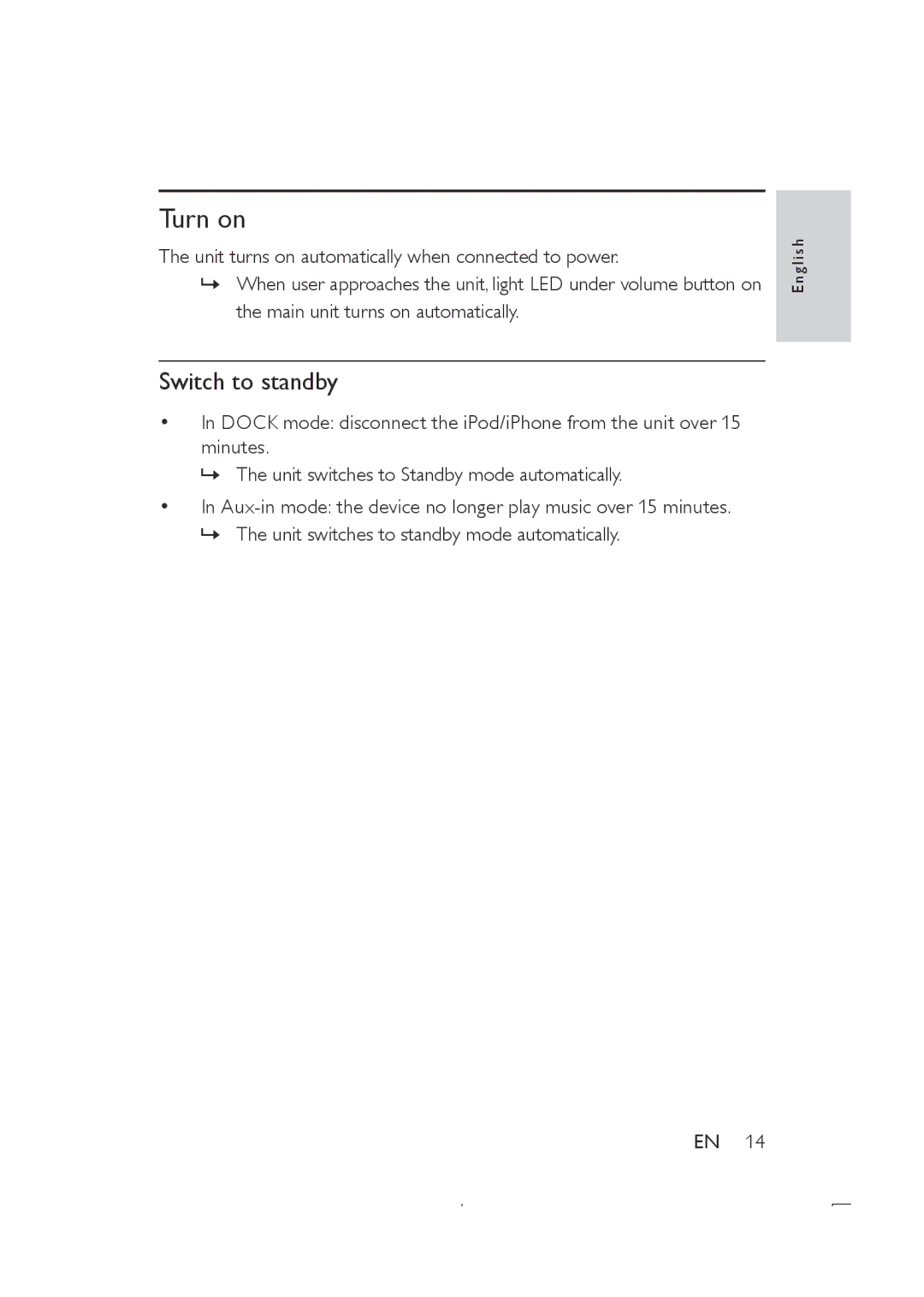 Philips DS8500 user manual Turn on, Switch to standby 