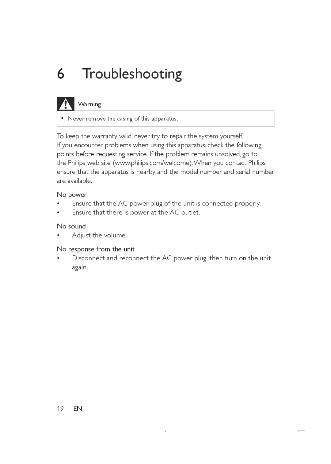 Philips DS8500 user manual Troubleshooting 