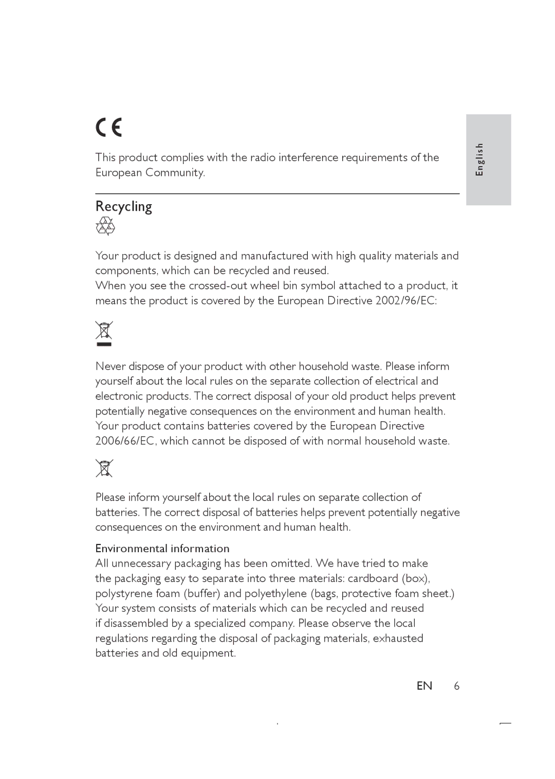 Philips DS8500 user manual Recycling, Environmental information 