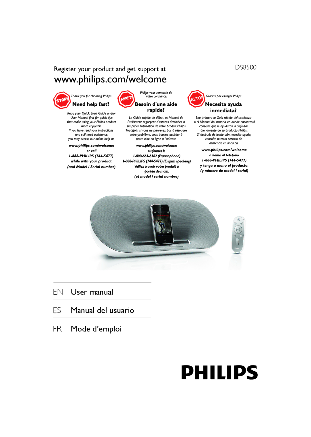 Philips DS8500/37 user manual ES Manual del usuario FR Mode d’emploi 