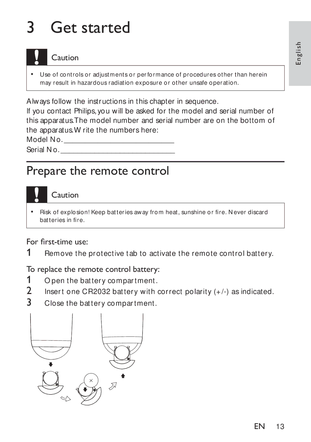 Philips HK-1032-DS8550, DS8550/10 user manual Get started, Prepare the remote control 