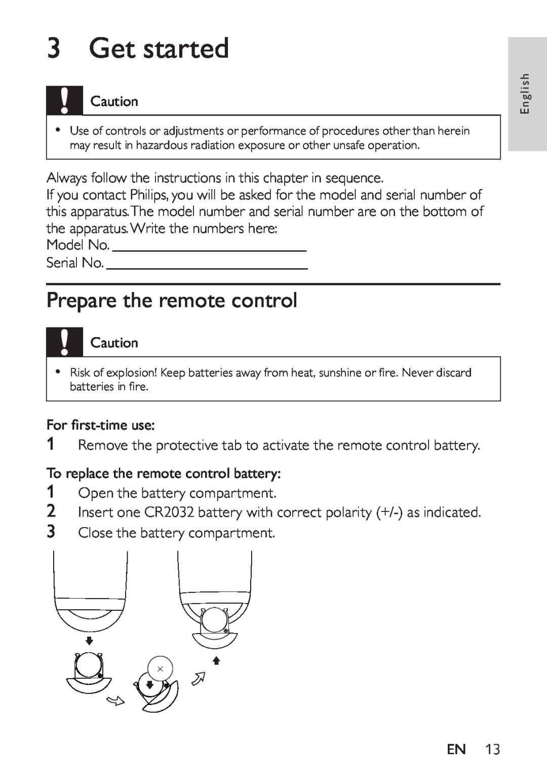 Philips HK-1032-DS8550, DS8550/10 user manual Get started, Prepare the remote control 