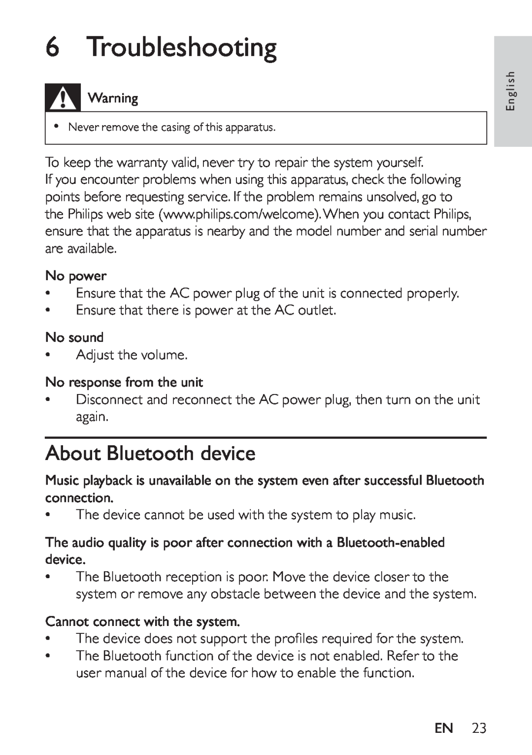Philips DS8550/10, HK-1032-DS8550 user manual Troubleshooting, About Bluetooth device 