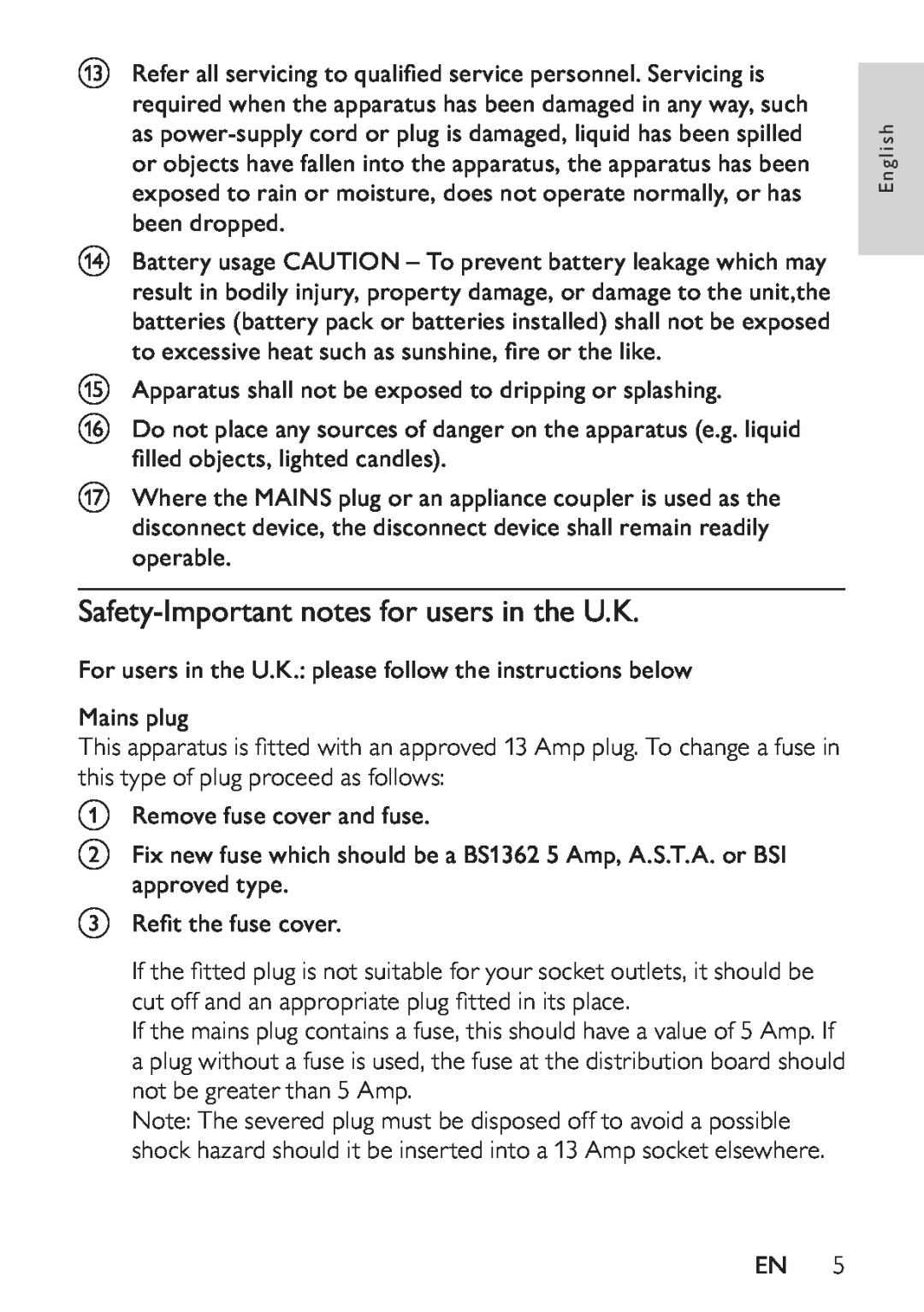 Philips DS8550/10, HK-1032-DS8550 user manual Safety-Importantnotes for users in the U.K 