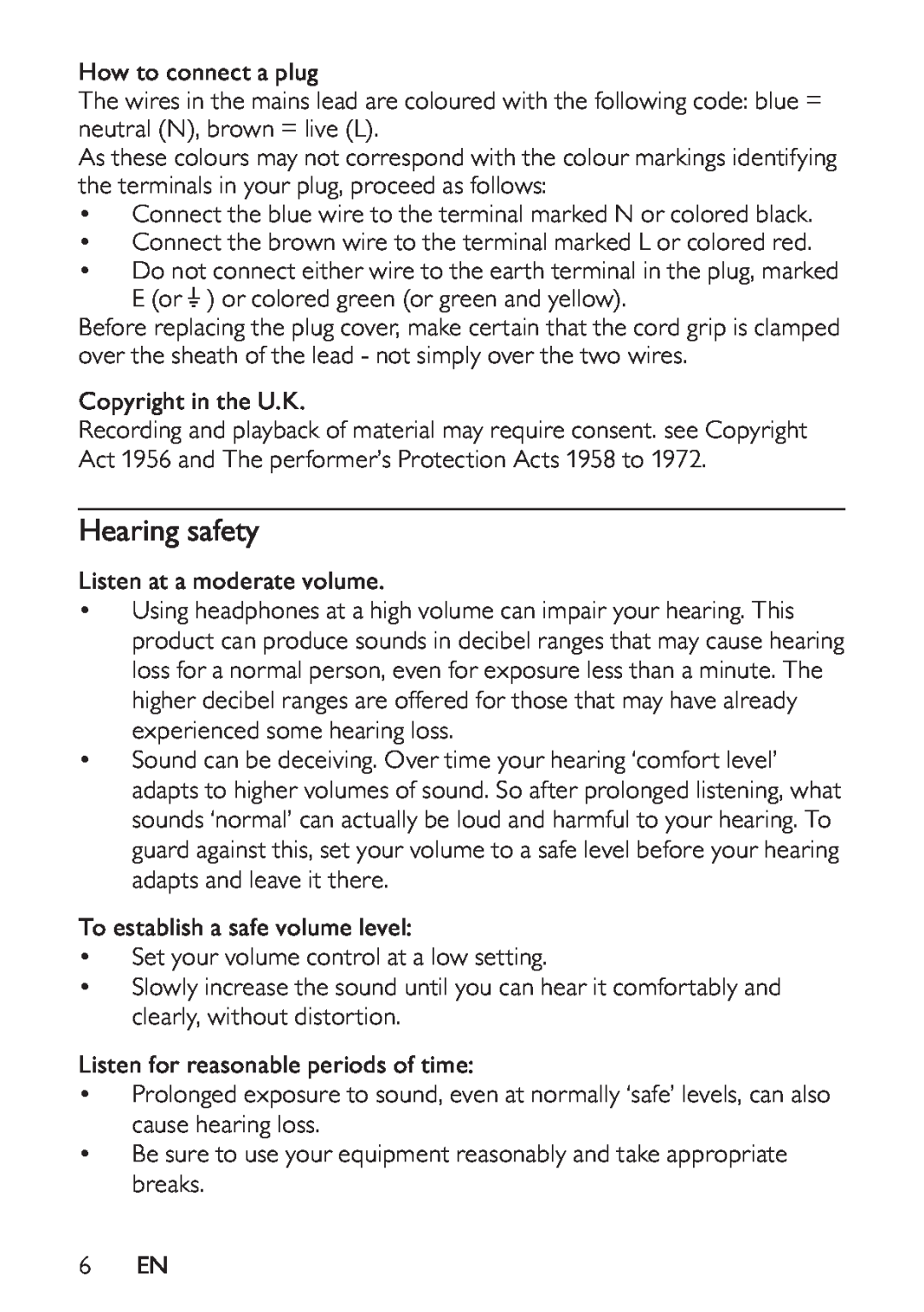 Philips HK-1032-DS8550, DS8550/10 user manual Hearing safety 